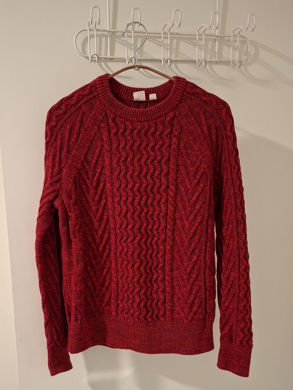 Gap Vibrant Pink/Fuchsia Chunky Cotton Fisherman Crewneck Sweater (Size S)